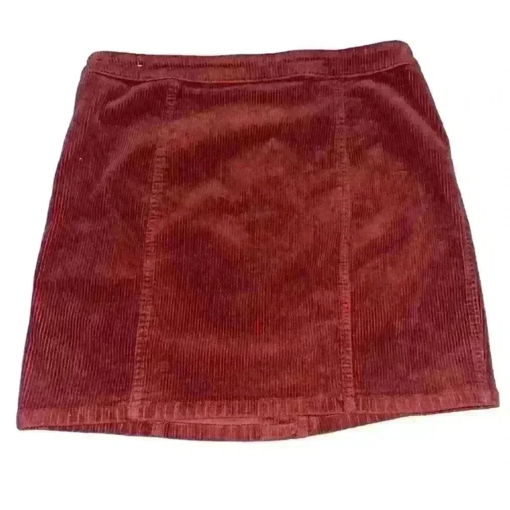 Corduroy Maroon Button Down Skirt - Picture 2 of 3